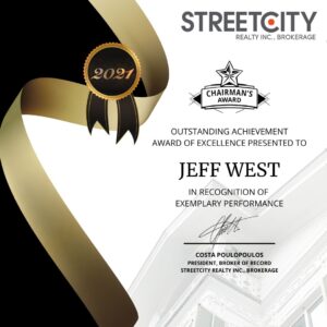 Jeff West of StreetCity Realty's 2021 Real Estate Agent Chairman Award